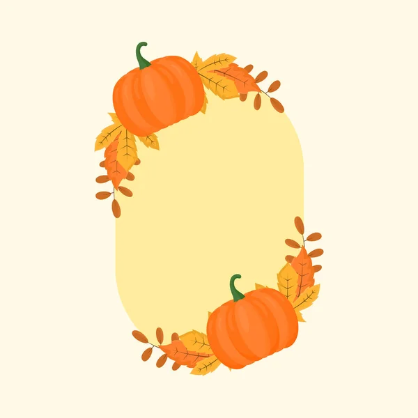 Fumpkins Autumn Leaves Decorative Oval Yellow Frame Copy Space — 스톡 벡터