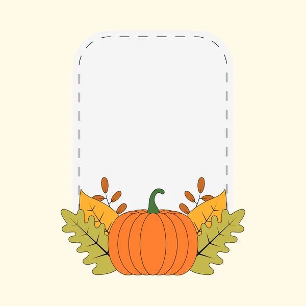 Ploché Dýně Podzimními Listy Dekorativní Bílý Čtvercový Rám Kosmickém Latte — Stockový vektor