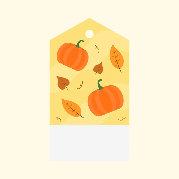 Pumpkins Autumn Leaves Decorative Yellow Tag Label Design Copy Space — Stock Vector