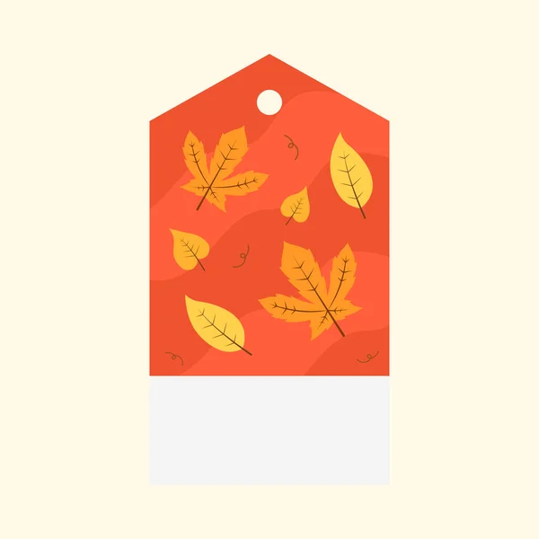 Yellow Autumn Leaves Decoratieve Rode Tag Label Kosmische Late Achtergrond — Stockvector