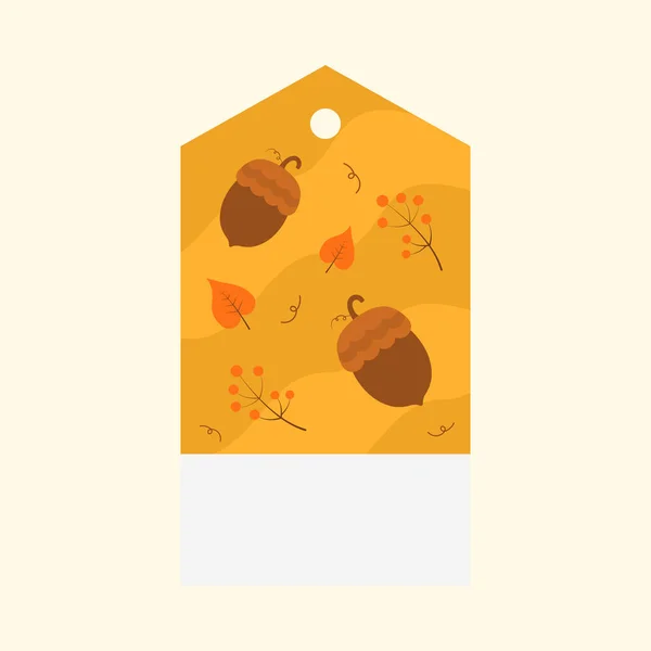 Autumn Tag Label Design Acorns Berry Cosmic Latte Background — Stock Vector
