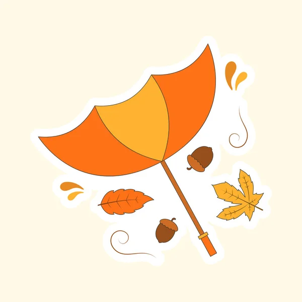 Upside Umbrella Acorn Autumn Leaves Cosmic Latte Background — Stock Vector