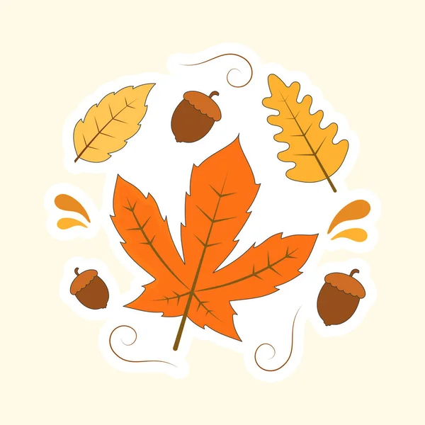 秋の葉が飾られたアコーンのフラットイラスト背景 — ストックベクタ