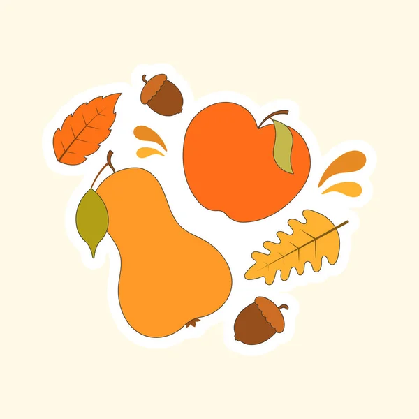 葉の装飾的な宇宙のラテの背景を持つ秋の果物 — ストックベクタ