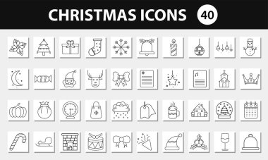 Siyah ve Beyaz Renkli Noel Simgelerinin Çizimi.