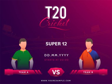 Süper 12 T20 Kriket Maçı Konsepti Kimliği belirsiz kriket oyuncularıyla Mor ve Kırmızı Gradyalı A Takımı B Takımı.