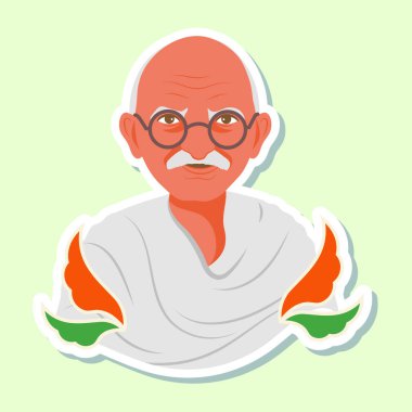 İzole edilmiş Mahatma Gandhi Simgesi ya da Açık Yeşil Arkaplanda Çıkartma.