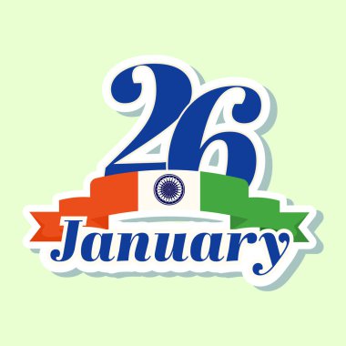 Hindistan Ulusal Festivali Kutlama Konsepti için Yaratıcı 26 Ocak Cumhuriyet Metin Kurdelesi Açık Yeşil Arkaplan Üzerine.
