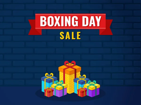 Boxing Day Sale Affiche Ontwerp Met Kleurrijke Realistische Geschenkdozen Blauwe — Stockvector