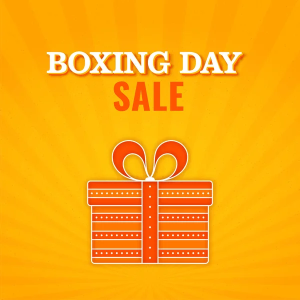 Boxing Day Sale Affiche Ontwerp Met Sticker Style Geschenkdoos Oranje — Stockvector