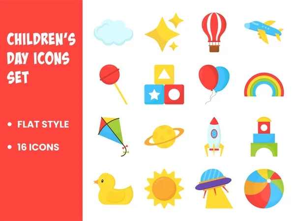 Stock vector Flat Illustration Of Children's Day 16 Icon Set.