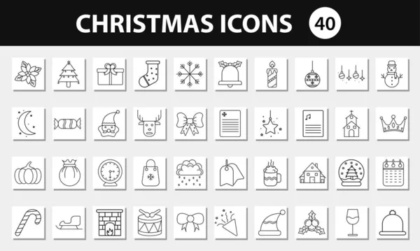 Ilustración Iconos Navidad Color Blanco Negro — Vector de stock
