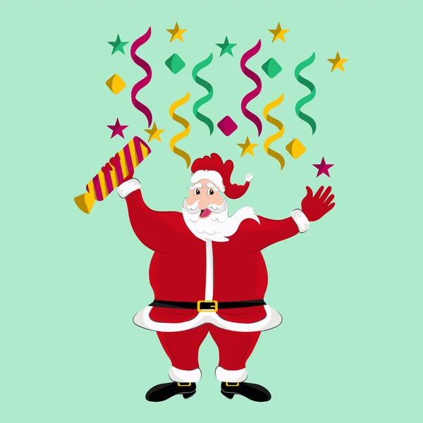 Щасливий Санта Клаус Групою Підтримки Поппер Над Пастель Зелений Фон — стоковий вектор