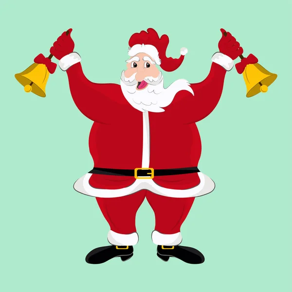 Веселый Санта Клаус Звонит Колокольчик Пастельно Зеленом Фоне — стоковый вектор