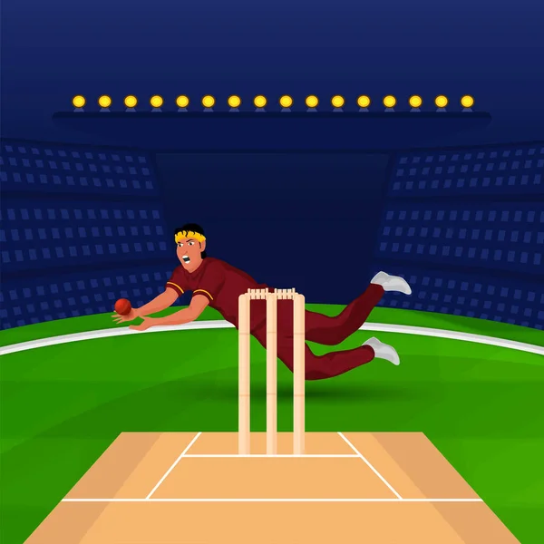 Cricket Player Vagy Bowler Catching Labdát Dobás Háttér — Stock Vector