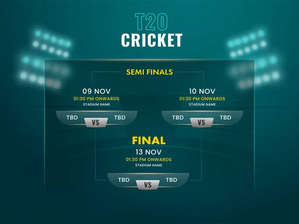 T20 Cricket Semi Final Final Fixtures Programar Estructura Sobre Glassmorphism — Vector de stock