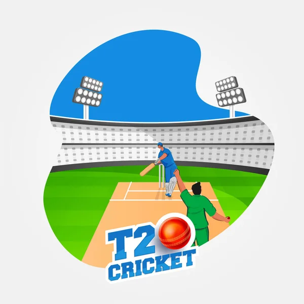 T20 Cricket Matcha Affisch Design Med Bowler Kasta Boll Till — Stock vektor
