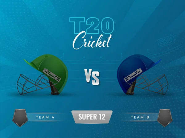 超级12级T20板球比赛概念与现实装束的概念参加A队Vs B队蓝色背景 — 图库矢量图片