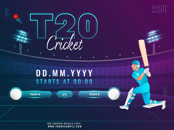 T20板球比赛海报设计与蝙蝠侠性格打斗 A队Vs B队打太极拳和紫色体育场背景 — 图库矢量图片