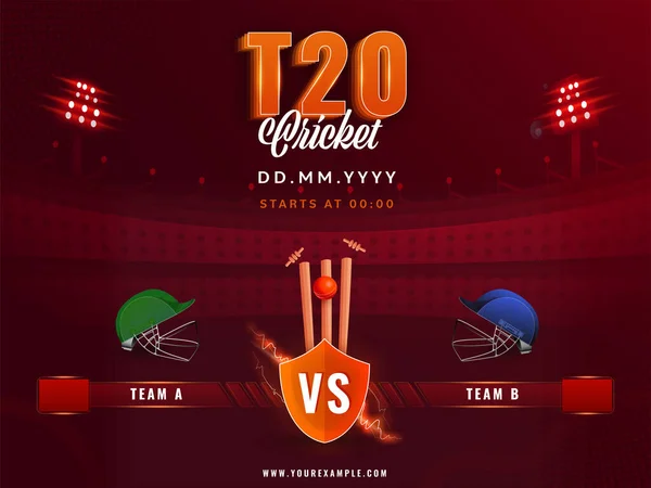T20 Partido Cricket Entre Equipo Con Cascos Traje Bola Golpeando — Vector de stock