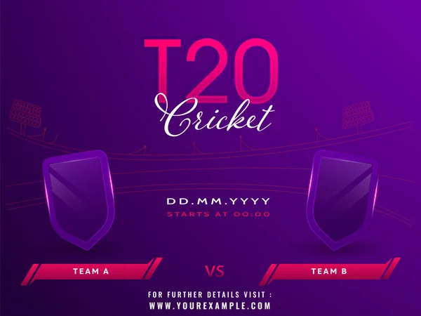 Concepto Partido Críquet T20 Con Escudo Vacío Del Equipo Participante — Vector de stock