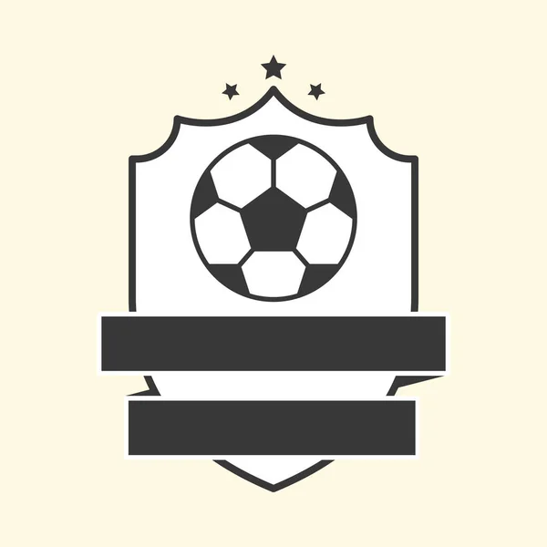 Schwarz Weißer Fußballball Mit Blankem Schleifenschild Auf Kosmischem Latte Hintergrund — Stockvektor