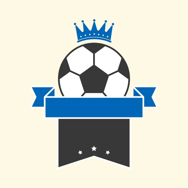 青と黒の空のリボンでサッカーボールとクラウン コスミックラテの背景 — ストックベクタ
