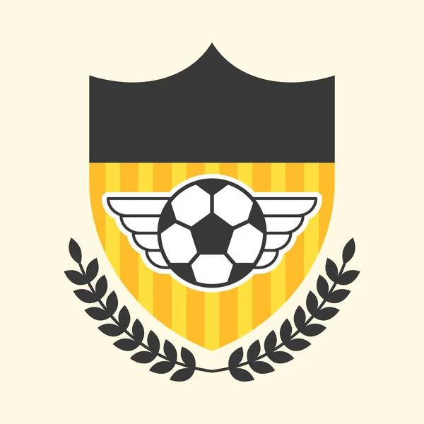Ploché Laurel Listy Fotbalovým Křídlem Štít Žlutém Pozadí — Stockový vektor