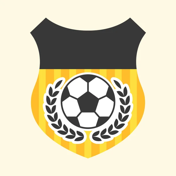 Black White Soccer Ball Laurel Leaves Shield Yellow Background — Stock Vector