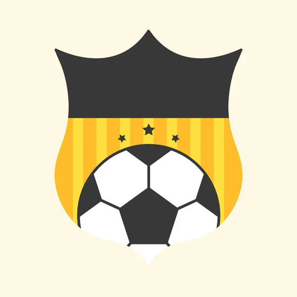 Three Stars Soccer Ball Yellow Black Shield Background — Stock Vector