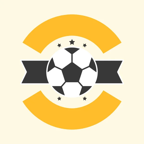 Black White Soccer Ball Circle Ribbon Yellow Background — Stock Vector