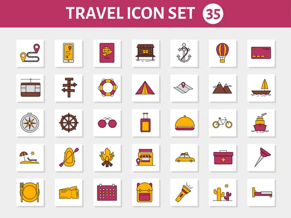 Set Iconos Viaje Plano Color Rosa Amarillo — Vector de stock