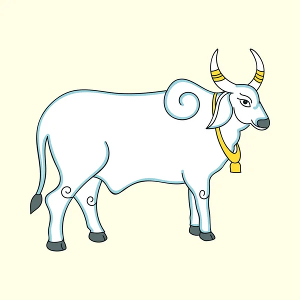 黄色の背景に金色の鐘を身に着けている隔離された牛または牛 — ストックベクタ