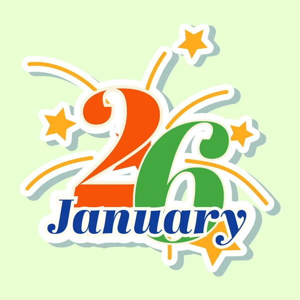 Είκοσι Έξι Ιανουάριος Ημέρα Της Δημοκρατίας Αυτοκόλλητο Πυροτεχνήματα Επίπεδη Στυλ — Διανυσματικό Αρχείο