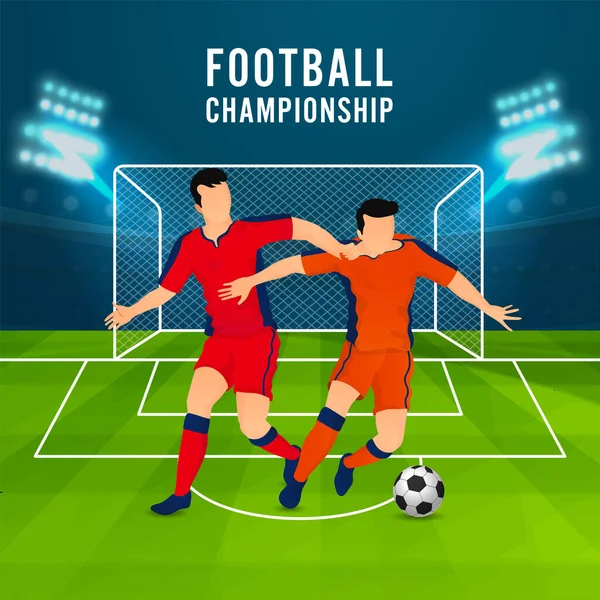 Football Championship Poster Design Faceless Footballer Players Participating Team Blue — Stock Vector