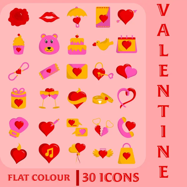 Valentine Icon Symbol Set Pink Background — Stock Vector