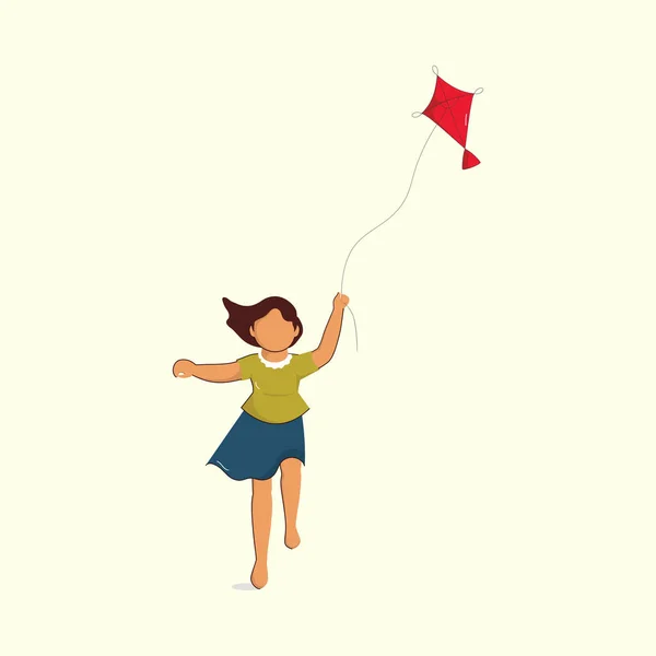 Chica Joven Sin Rostro Volando Una Cometa Sobre Fondo Amarillo — Archivo Imágenes Vectoriales
