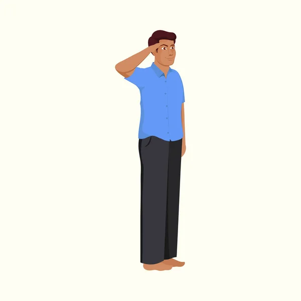 Portrait Indian Man Saluting Standing Pose White Background — Stock Vector
