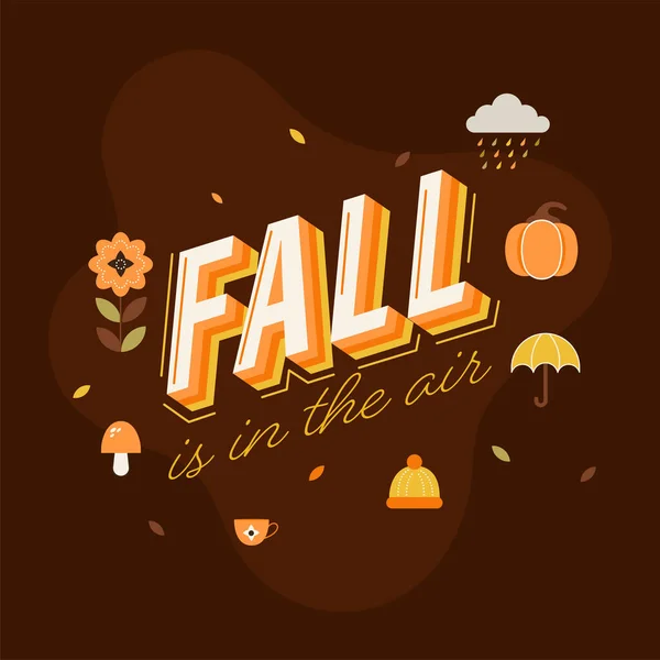 Fall Air Quote Flat Autumn Season Icons Brown Background — Stock Vector