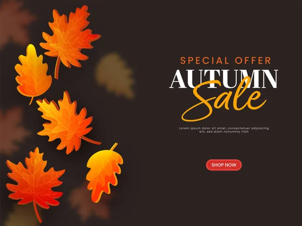 Autumn Sale Poster Design Autumnal Leaves Brown Background — Stock Vector