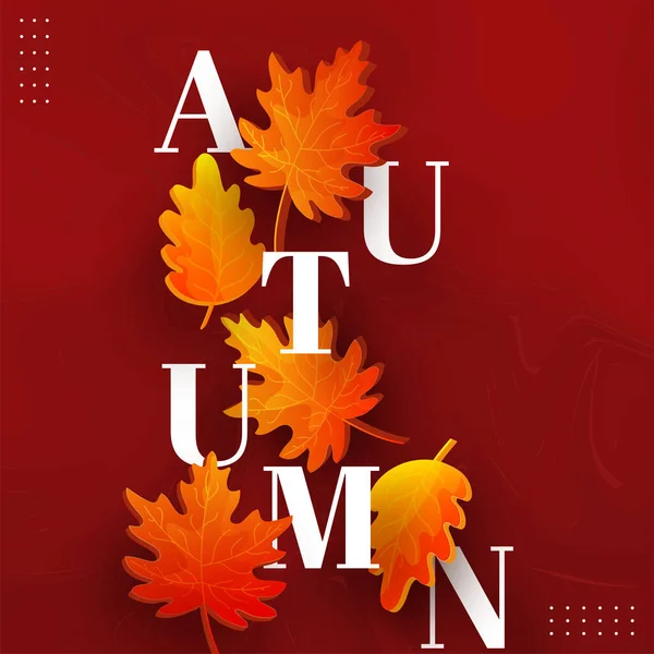 Осенний Шрифт Трехмерными Осенними Листьями Красном Мраморном Фоне — стоковый вектор