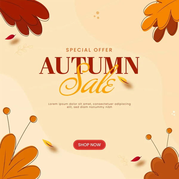 Autumn Sale Poster Design Leaves Pastel Peach Background Advertising — Stock Vector