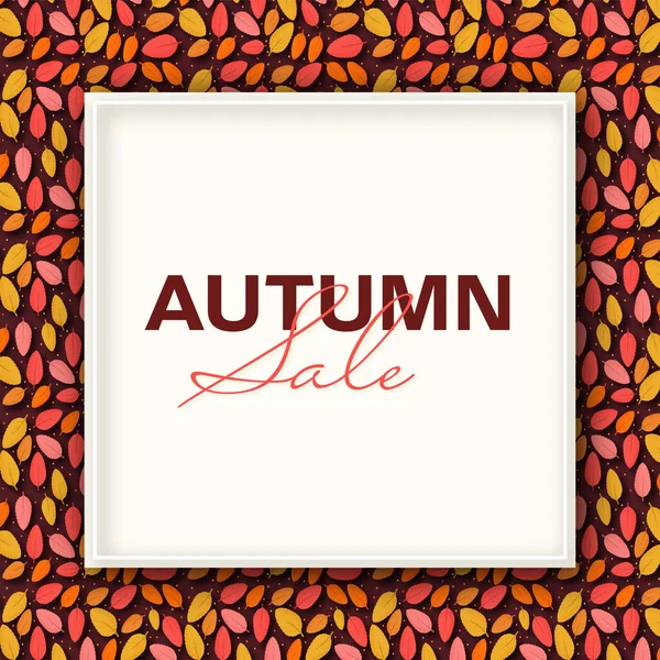 Autumn Sale Font Square Frame Fall Leaves Background Advertising Poster — Stock Vector
