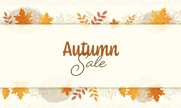 Autumn Sale Banner Design Autumnal Leaves Berry Stem Decorated White — Stock Vector