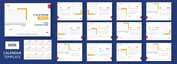 Formats Complete Set Month 2023 Desk Calendar Template Space Image — Stock Vector