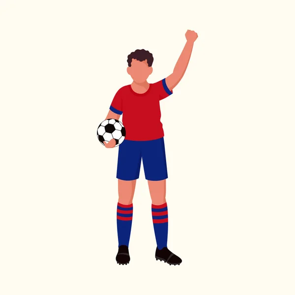 Άσωπος Ποδοσφαιριστής Κρατώντας Μπάλα Όρθια Θέση Ενάντια Cosmic Latte Φόντο — Διανυσματικό Αρχείο