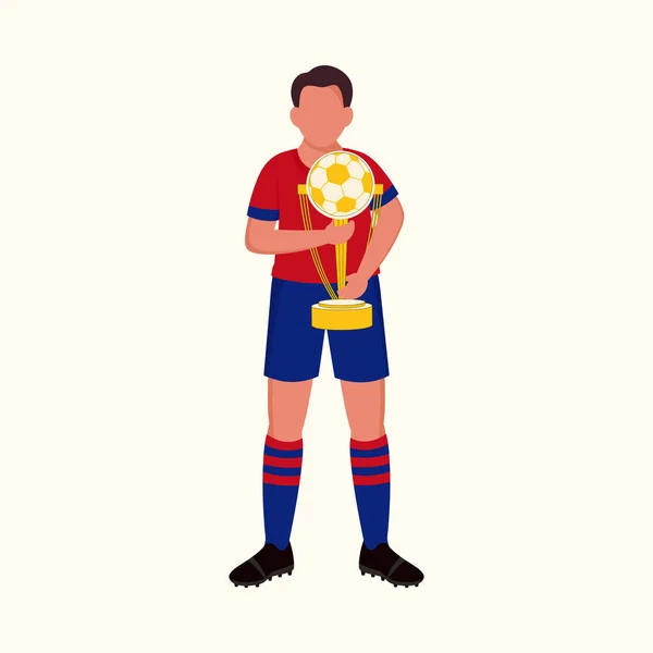 Faceless Soccer Player Holding Trophy Cup Standing Pose Cosmic Latte — Stock Vector