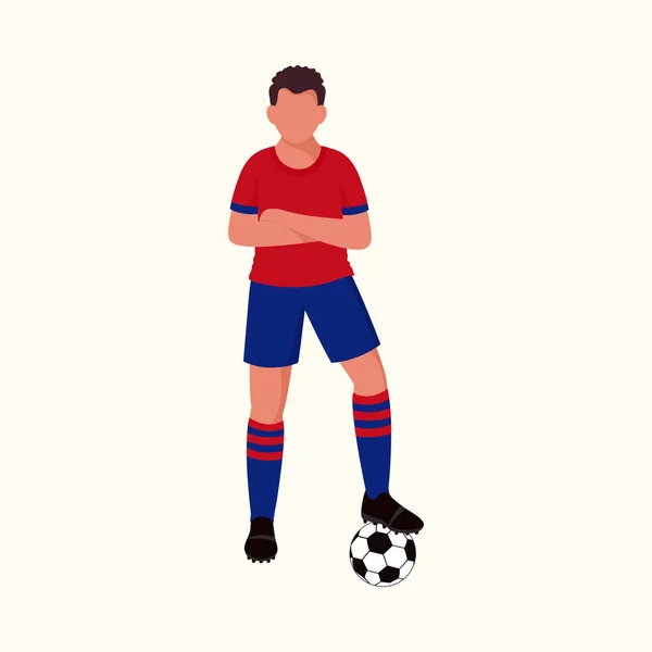顔のないサッカープレーヤー立ち1足でボールに対して宇宙ラテ背景 — ストックベクタ