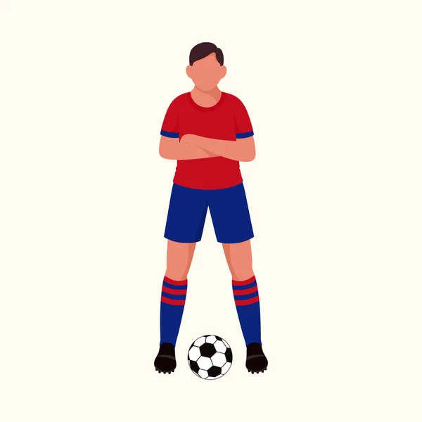 Faceless Soccer Player Standing Football Cosmic Latte Background — Stock Vector
