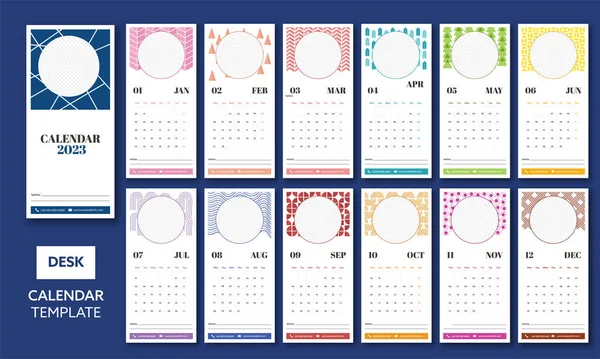 2023 Desk Calendar Template Design Empty Circular Frame Image Text — 스톡 벡터